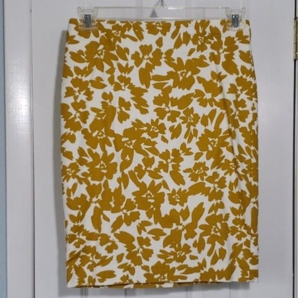 LOFT Yellow Floral Pencil Skirt